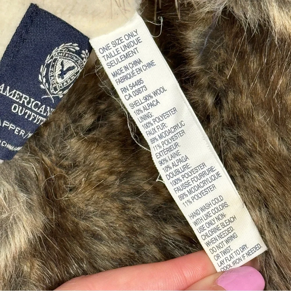Y2K American Eagle Wool/Alpaca Knit Trapper Hat Faux Fur Trim Ski‎ Snow Winter